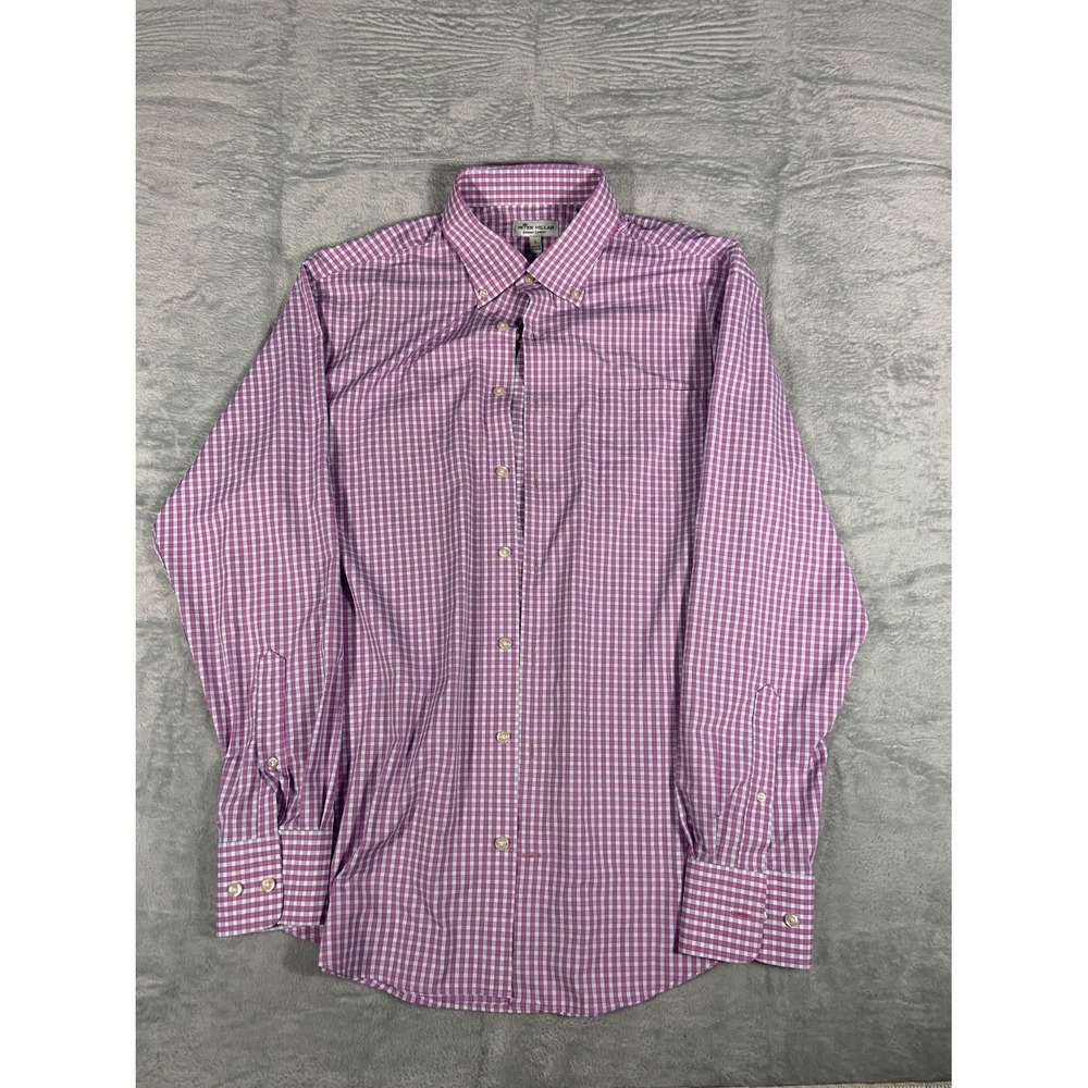 Peter Millar Summer Comfort Men's Button-Up L Purple Moisture Wicking Fabric